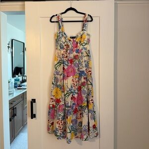 Zara Cream Maxi Dress with Pink, Yellow & Blue Floral Print
